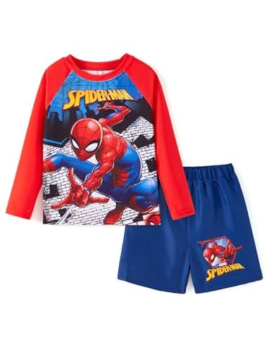 Disney Marvel Spiderman Boys Swim Set Quick Dry Swimsuit Bathing Suit Kids Swimwear Set Summer Rash Guard Shirts & Swim Trunks Red Little Boy Clothes Swimming Outfit UPF 50+ 2 Pcs Clothing 4-5 Years