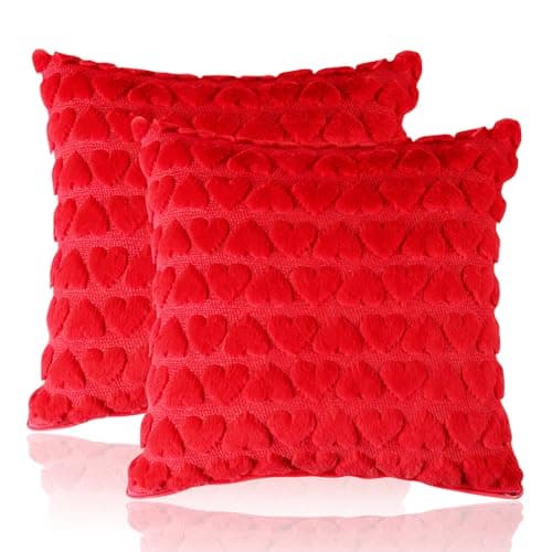 ALbexia Valentine Pillow Covers 18x18 Set of 2, Valentine Decorations Indoor Love Heart Soft Plush Faux Fur Throw Pillow Covers for Bedroom Red Pillowcase Living Room Sofa Holiday Home Decor