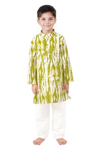 Chandrakala Kids Kurta Set for Boys Indian Printed Ethnic Wear, Green Cream, 1-2T (KK120GRE3)