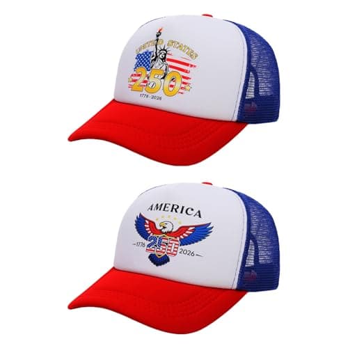 2 Pcs 4th of July Hats for Women Patriotic Trucker Hats US 250th Anniversary Mesh Baseball Caps Bald Eagle Statue of Liberty Design for Memorial Day Blue