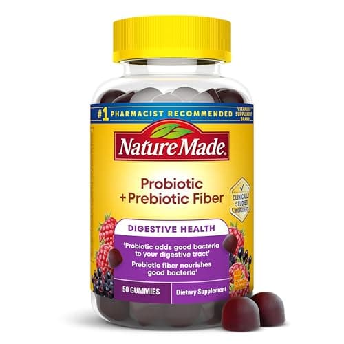 Nature Made Probiotic + Prebiotic Fiber Gummies for Daily Gut Health, Fiber Supplement, 50 Gummies