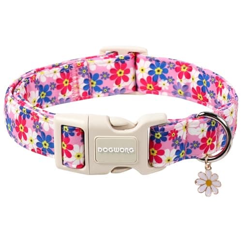 DOGWONG Purple Flower Dog Collar- Cute Daisy Flower Dog Collars Adjustable Girl Female Puppy Dog Collar for Small Dogs Cats, XS