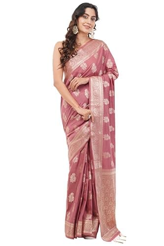 Tulip Handloom Women's Banarasi Silk Saree With Golden Zari Border Elegant Festive Saree With Unstitched Blouse