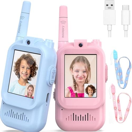 Walkie Talkie for Kids with Video, 2 Pack Rechargeable Toddler Toys with HD Camera & Voice Changer, Long Range Two Way Radios Gift Toys for Boy & Girl Age 3-12, Outdoor Adventure Camping Hiking
