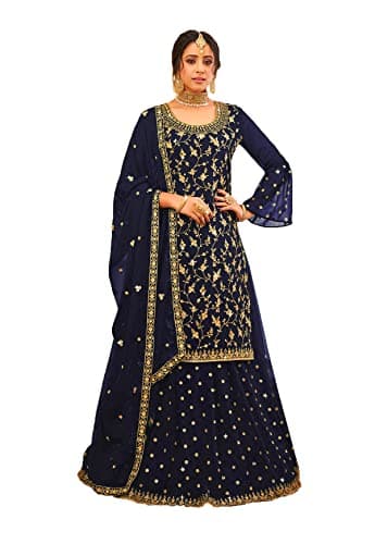 STELLACOUTURE Indian traditional Georgette eye catching palazzo type party wedding night salwar kameez suit for women 2495-O (Blue, 54)