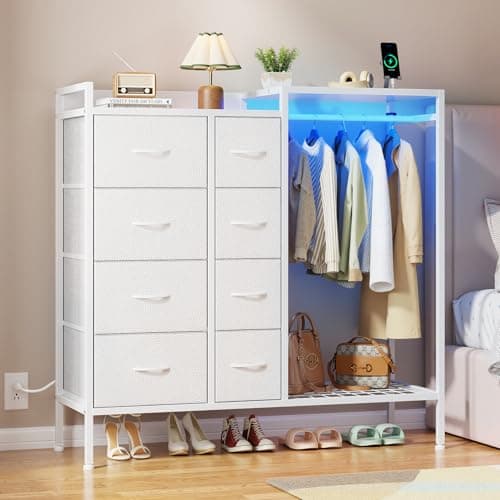 HIGDBFE Dresser with Hanging R...op for Bedroom, White, 11.8" D