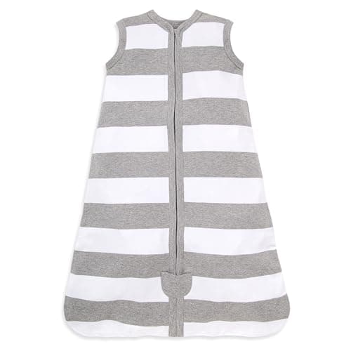 Burt's Bees Baby Unisex Beekeeper Blanket, 100% Organic Cotton, Swaddle Transition Sleeping Bag Wearable, Rugby Stripe Heather Grey, Medium US