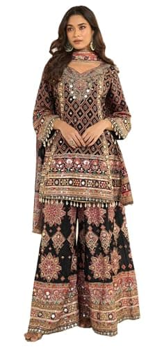 STELLACOUTURE Ready to wear salwar kameez for women, Indian Pakistani traditional ethnic suit, Eid, Wedding, Party 3066-O (Black, 44)