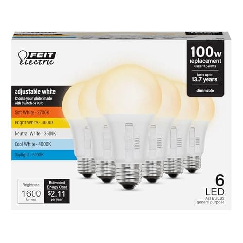 Feit Electric A21 LED Light Bu..., OM100DM/5CCTCA/LED/6, 6 Pack