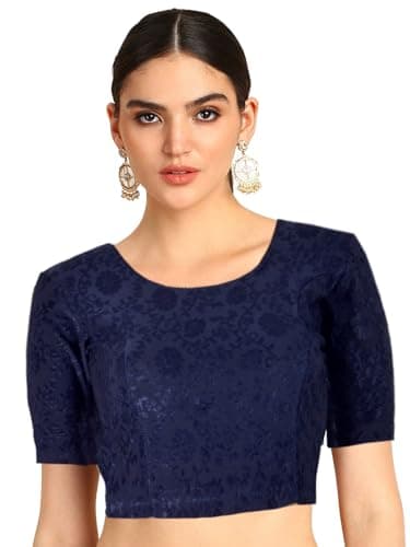 Chandrakala Stretchable Blouses for Women Sarees,Readymade,Navy Blue, Small-Medium (B230NAV3)