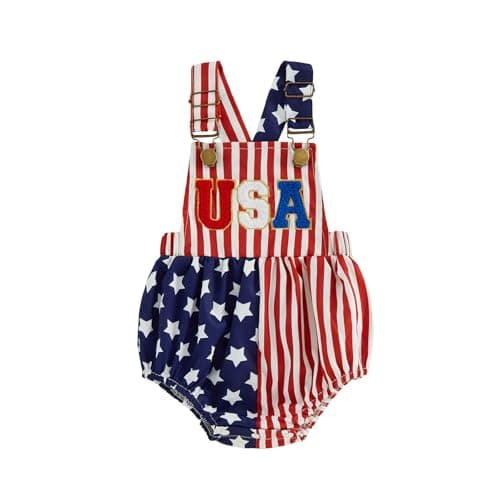 YINGISFITM My First 4th of July Baby Boy Girl Outfit USA Flag Overalls Fourth of July Romper Memorial Day Patriotic Clothes (Usa Flag Red, 6-12 Months)