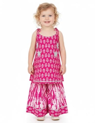 Chandrakala Kids Kurti Sharara Set for Girls Ethnic Wear Pink White,1-2T (KG120PIN3)