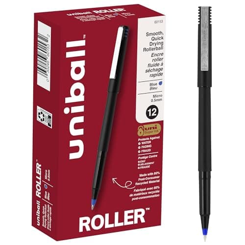$6.26 | 12-Pack Uni-Ball uni Roller Ball Stick Pens (0.5 mm Micro Tip, Blue) at Amazon