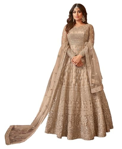 STELLACOUTURE women's indian traditional full length heavy embroidered ethnic salwar suit with dupatta (2318-O) (US, Alpha, X-Large, Regular, Regular, Brown 3)