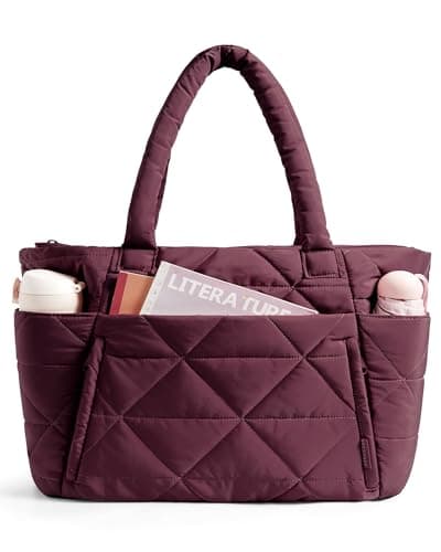 BAGSMART Tote Bag for Women, Puffer Tote Bag with Zipper, Large Quilted Shoulder Bag with Compartments for Travel, Work, Gym
