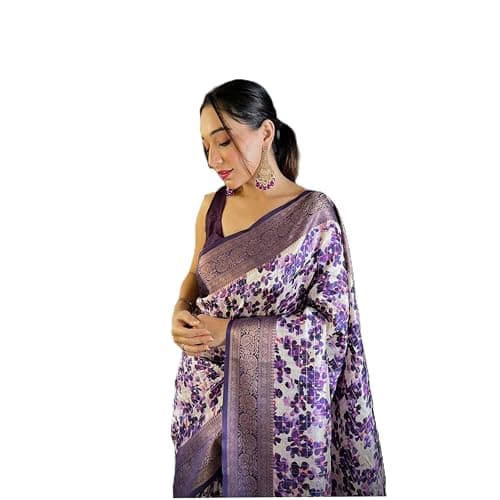 Women's 3D Printed Floral Saree Elegant Traditional Indian Saree for Wedding and Festive Occasions Purple