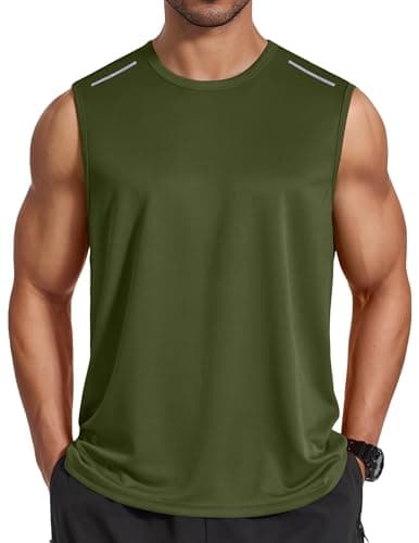 COOFANDY Mens Summer Sleeveless Shirts Breathable Mesh Athletic Tank Tops Muscle Gym Tshirt Workout Tanks Army Green XL