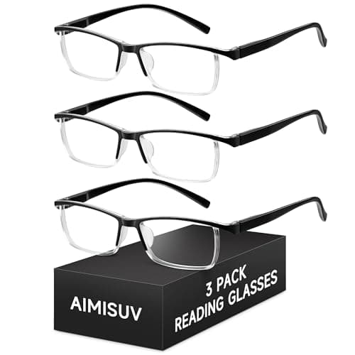 AIMISUV 3 Pack Reading Glasses for Men, Spring Hinge Readers for Men Women with Blue Light Blocking/Anti Glare Rectangular Magnifying Eyeglasse +1.5X