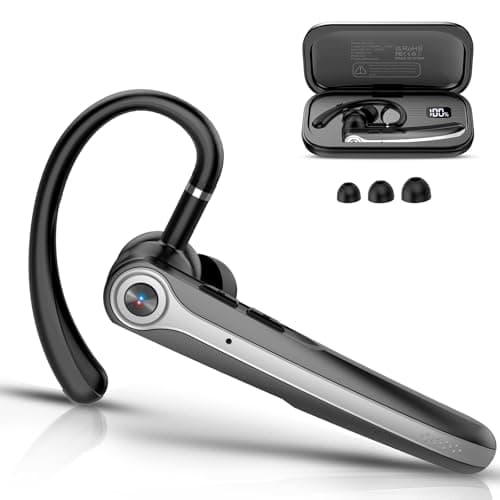 Bluetooth Headset, Wireless Bluetooth Earpiece with ENC Noise Canceling Mic, 120Hrs Talk Single-Ear Headphones, LED Display, IPX7, V5.4 Hand-Free Earphone for Business/Trucker/Driver (Bright Black)