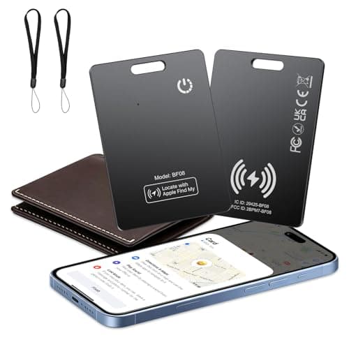2 Pack Wallet Tracker Card [Apple MFi Certified] Air Tracker Tag (iOS only), IP68 0.11in Rechargeable Smart Card Work with Apple Find My, Keys Finder and Item Locator for Passport, Bags, Laptop, Black
