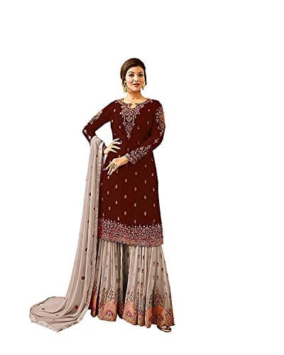 stylishfashion ready to wear new christmas indian pakistani eid wear dress designer palazzo sharara salwar kameez suits (US, Numeric, 42, Regular, Regular, Burgundy Red)