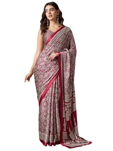 INDIA MADE Women's Multicolor Crepe Ajrak Printed Saree With Unstitched Blouse (KAJRKH386001_RJ11_Parent)-10770
