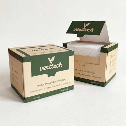 Verttech™ Diamond Weave Makeup Towels, Clean Towels for Face, XL Disposable Face Towels for Acne & Sensitive Skin, 10"x12" 100 Count, Ultra Absorbent for Daily Cleansing