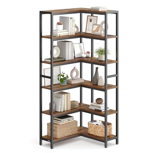 VASAGLE 6 Tier Bookshelf with ...Brown and Ink Black ULLS606K01