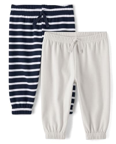 The Children's Place,Baby Boys,and Newborn Jogger Bottoms,Navy Stripe/Grey 2-Pack,18 Months,24 Months