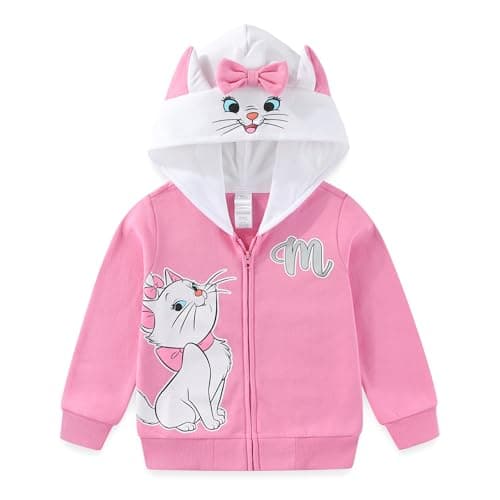 Disney Minnie Mouse The Aristocats Marie the Cat Girls Zip Up Hoodie with Ears for Toddler and Big Kids Pink