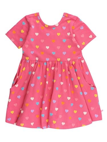 RuffleButts® Baby/Toddler Girls Knit Twirl Dress - Colorful Hearts Short Sleeve, 4T
