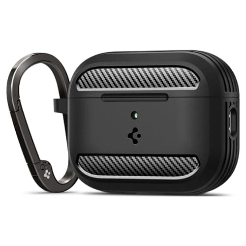 Spigen for AirPods Pro 3 Case, Rugged Armor Compatible with AirPods Pro 3rd Generation Case (2025), Shockproof Protective Cover with Carabiner - Matte Black