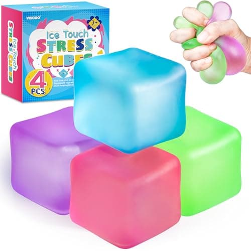 4 Pack Stress Cube, Slow Rising Ice Cube Stress Balls for Adults Kids, Sensory Fidget Toy for Anxiety Relief, Square Shape Squishy Balls for Classroom Prizes, Cube Squishy for Party Favors