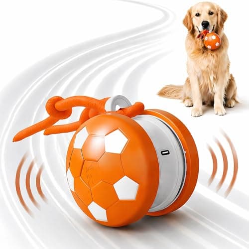 SilveWillo Smart Self Play Soccer Interactive Electric Automatic Moving Rolling Dog Chase Teaser Ball Toys with Rope Rechargeable Tough Durable Stimulation for Small Medium Large Dogs to Keep Busy