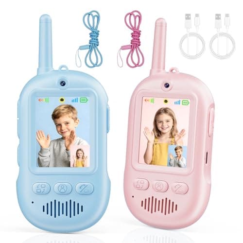 Walkie Talkies for Kids, 2 Pack Toddler Toys with HD Camera & Voice Changer, Rechargeable Long Range Gift Toys for Boy & Girl, Hiking Christmas Birthday Toys Gift Ages 3-12