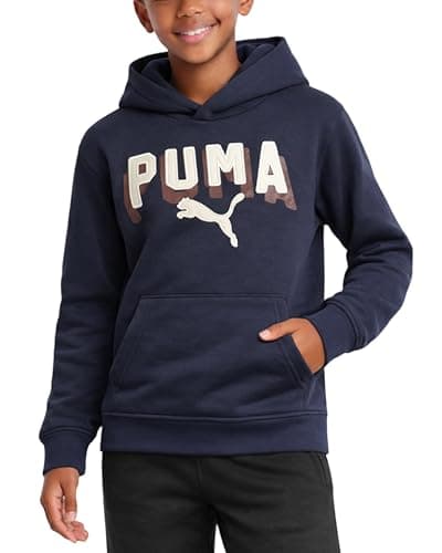 PUMA Boys Hoodie - Athletic Performance Fleece Pullover hoodies for Boys - Cozy Soft Graphic Kids Sweatshirt (Sizes: 8-20), Size 14-16, Navy Maroon