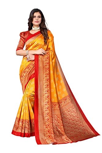 TRAFAART Women's Indian Sari Printed Art Silk Saree with Blouse Piece