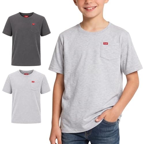 Wrangler Boys T-Shirts – 2 Pack Boys Shirts for Baby Toddler Teen Boys, Soft Cotton Pocket T-Shirt for Everyday Wear, School