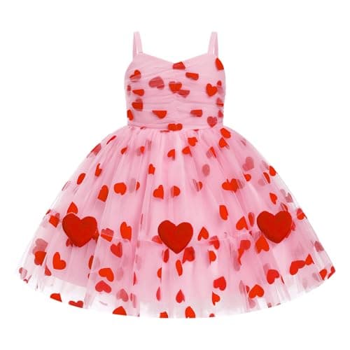 Baby Girl Valentine's Day Dress Sleeveless Spaghetti Straps Princess Tutu Dress Toddler Cake Smash Party Photoshoot Love 2-3 Years