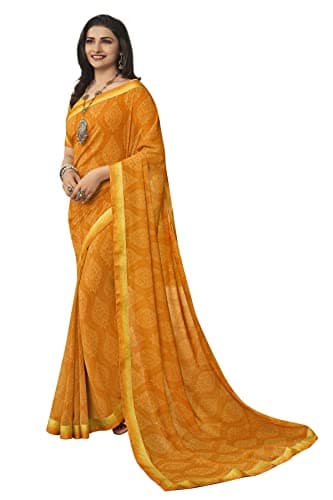 MOHIT CREATIONS Women's Partywear Printed Saree with Unstitched Blouse (ORANGE)