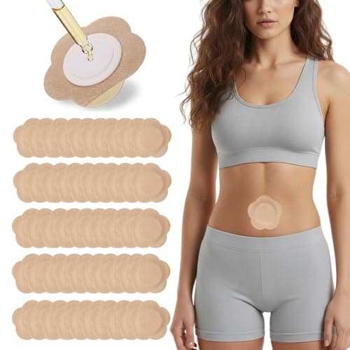 50PCS Castor Oil Patches, 3.15" Large Disposable Castor Oil Pack Wrap for Belly Button, No-Wash Self-Adhesive Oil Patches with Cotton Center Pad, Breathable & Travel-Friendly, Oil Not Included