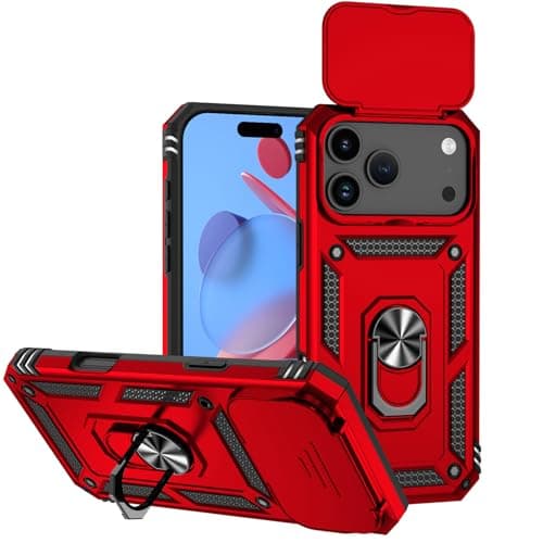 Hitaoyou Compatible with iPhone 17 Pro Max Case 6.9", iPhone 17 Pro Max Magnetic Case with Camera Cover & Kickstand Military Grade Shockproof Cover Red