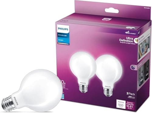 PHILIPS LED 60W G25 2-Pack Ult...osted Flicker-Free Light Bulbs