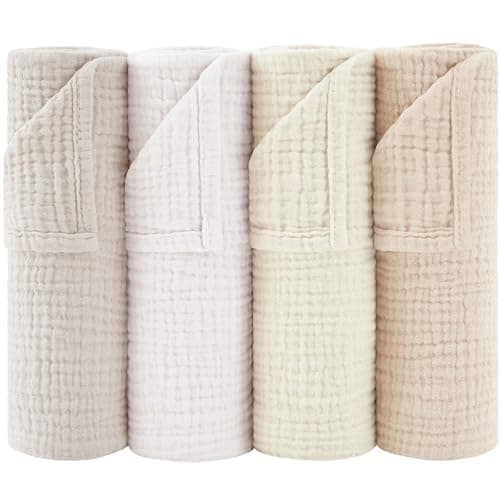 Susurration Muslin Burp Cloths 24x24 Inches Ultra Soft 100% Cotton, 4 or 7 Pack Baby Washcloths for Newborn, Absorbent Burp Rags & Swaddle Blankets