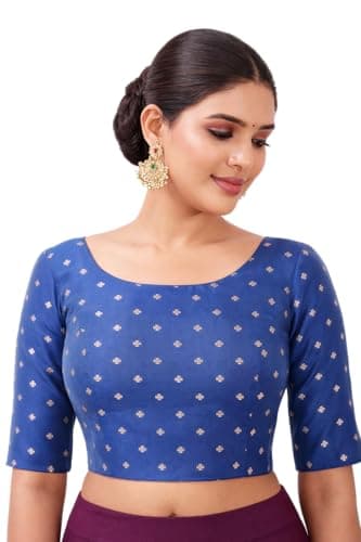 Indian Jacquard Silk Saree Blouse for Women Bollywood Choli Top | Ethnic Crop Top for Wedding, Party, Navratri, Festival Wear, Eid Navy Blue