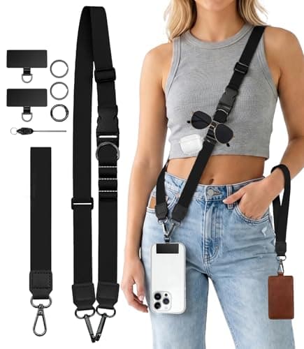 Sukyerios Black Phone Lanyard Crossbody Wrist Neck Strap Adjustable Women