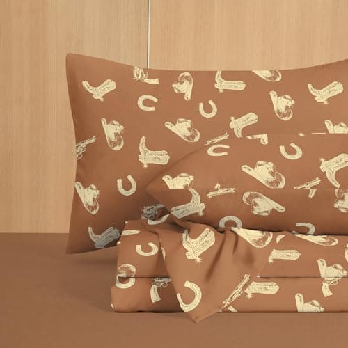 Wake In Cloud - Western Bed Sheets, 4-Piece Sheet Set, Rustic Ranch Style with Cowboy Southwestern Vintage Country Pattern Printed Bedding, Deep Pocket, Terracotta, Full Size