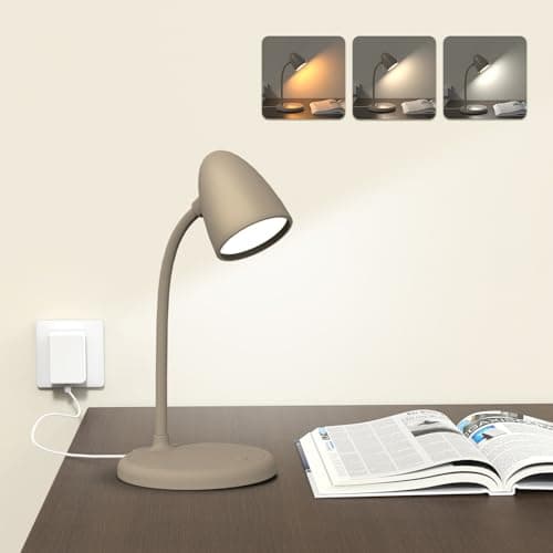 RORENSE LED Desk Lamp for Home Office,3 Light Colors,Table Lamp,Dimmable Reading Light for Bedside Small Desk Lamp for College Dorm Room,Bedroom Desk Light,Brown