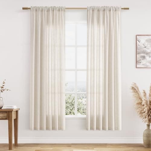 Guken Warm Beige Linen Curtains 72 Inches Long 2 Panel Set Rod Pocket Semi Sheer Dining Room Cozy Bedroom Decor Cotton Look Country Rustic Farmhouse Boho Curtains 52x72