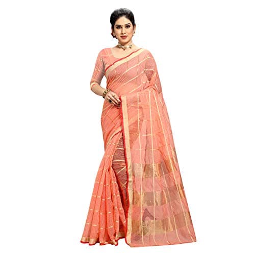 Sidhidata Textile Women's Kota Doria Cotton Saree With Unstitched Blouse Piece (Malang-Peach_Peach_Free Size)